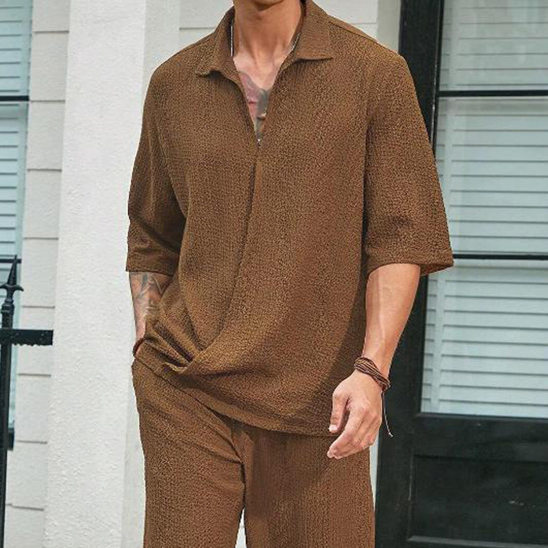 Ensemble 2 Pièces pour Hommes - Haut à Manches Courtes et Col en V et Pantalon