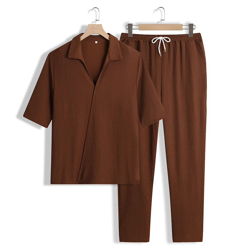 Ensemble 2 Pièces pour Hommes - Haut à Manches Courtes et Col en V et Pantalon