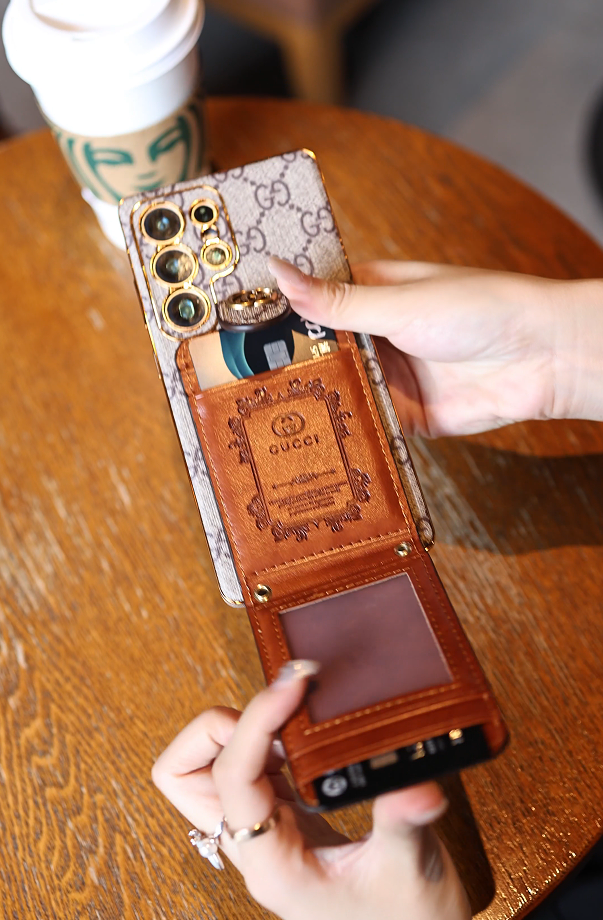 Funda de piel premium para Samsung con tarjetero y correa para el hombro