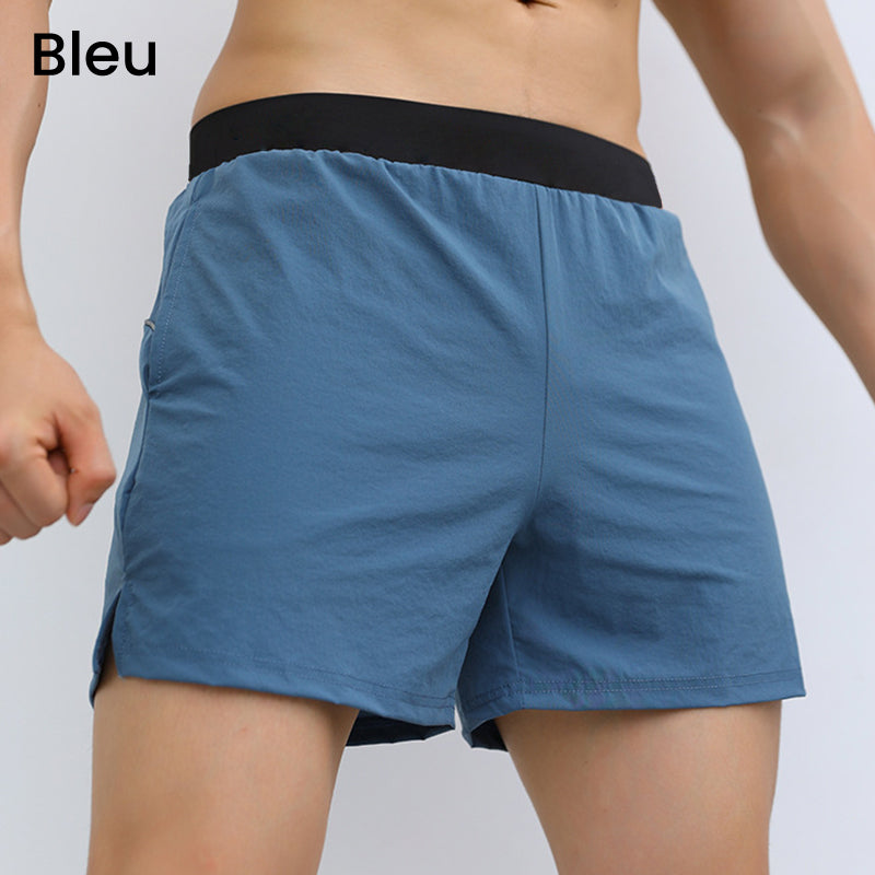 Pantalones cortos deportivos para hombres con cintura elástica con bolsillos (seda helada transpirable)