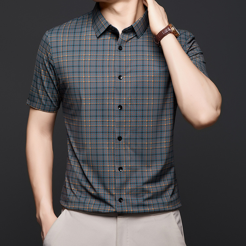 Chemise à carreaux décontractée à manches courtes pour hommes