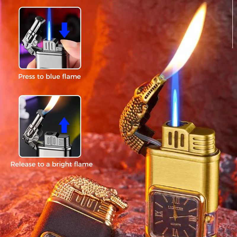 🔥Briquet coupe-vent gonflable rétro🔥Avec cadran à quartz (peut indiquer l'heure)