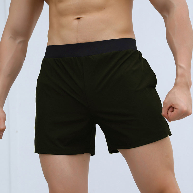 Pantalones cortos deportivos para hombres con cintura elástica con bolsillos (seda helada transpirable)