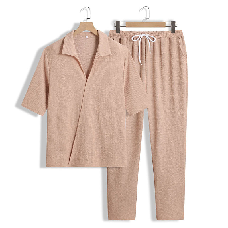 Ensemble 2 Pièces pour Hommes - Haut à Manches Courtes et Col en V et Pantalon