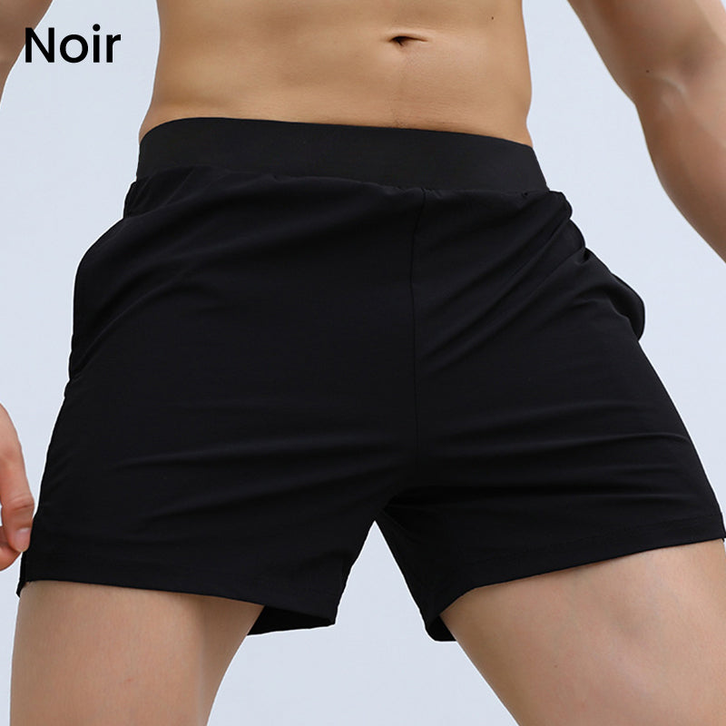 Pantalones cortos deportivos para hombres con cintura elástica con bolsillos (seda helada transpirable)