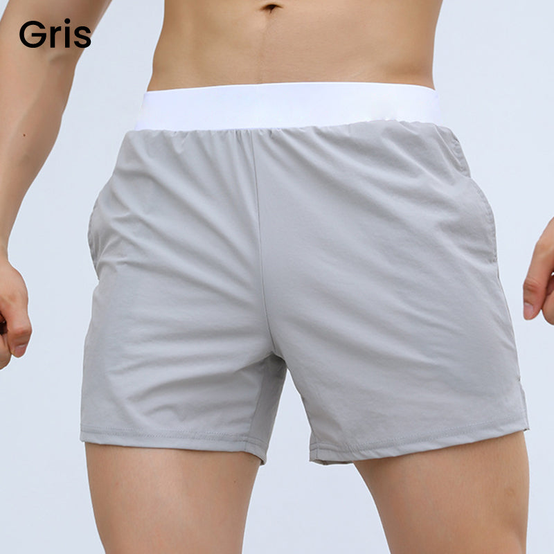 Pantalones cortos deportivos para hombres con cintura elástica con bolsillos (seda helada transpirable)
