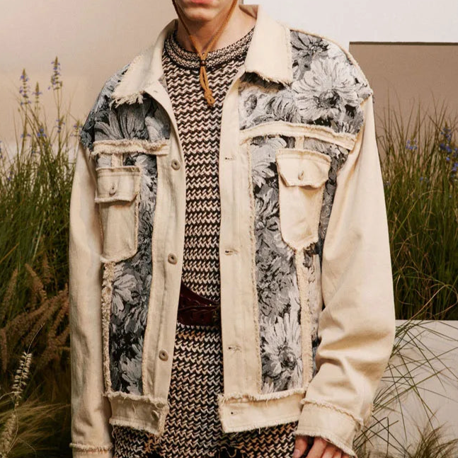 Veste en Jean à Motif Floral Hikari