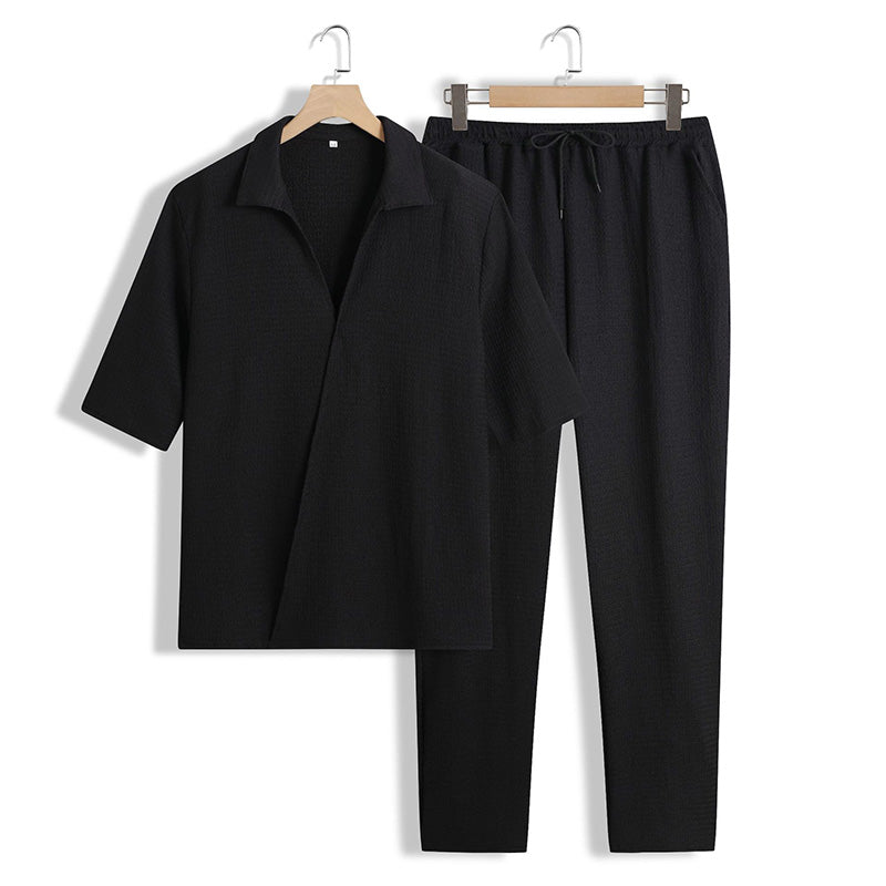 Ensemble 2 Pièces pour Hommes - Haut à Manches Courtes et Col en V et Pantalon