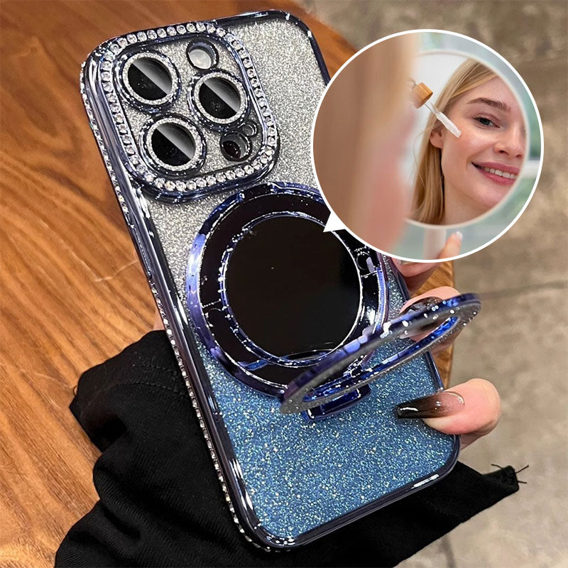 📱Funda brillante para iPhone con soporte de espejo magnético