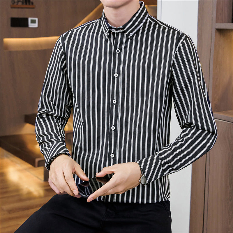 Chemise à Rayures Verticales à Manches Longues pour Hommes