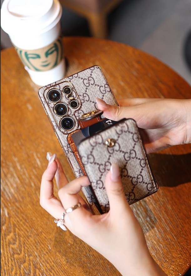 Funda de piel premium para Samsung con tarjetero y correa para el hombro