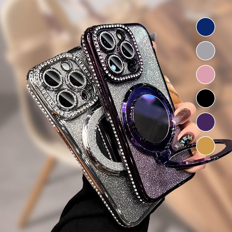 📱Funda brillante para iPhone con soporte de espejo magnético