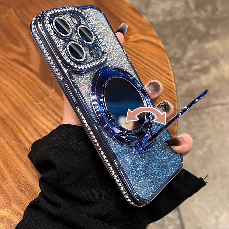 📱Funda brillante para iPhone con soporte de espejo magnético
