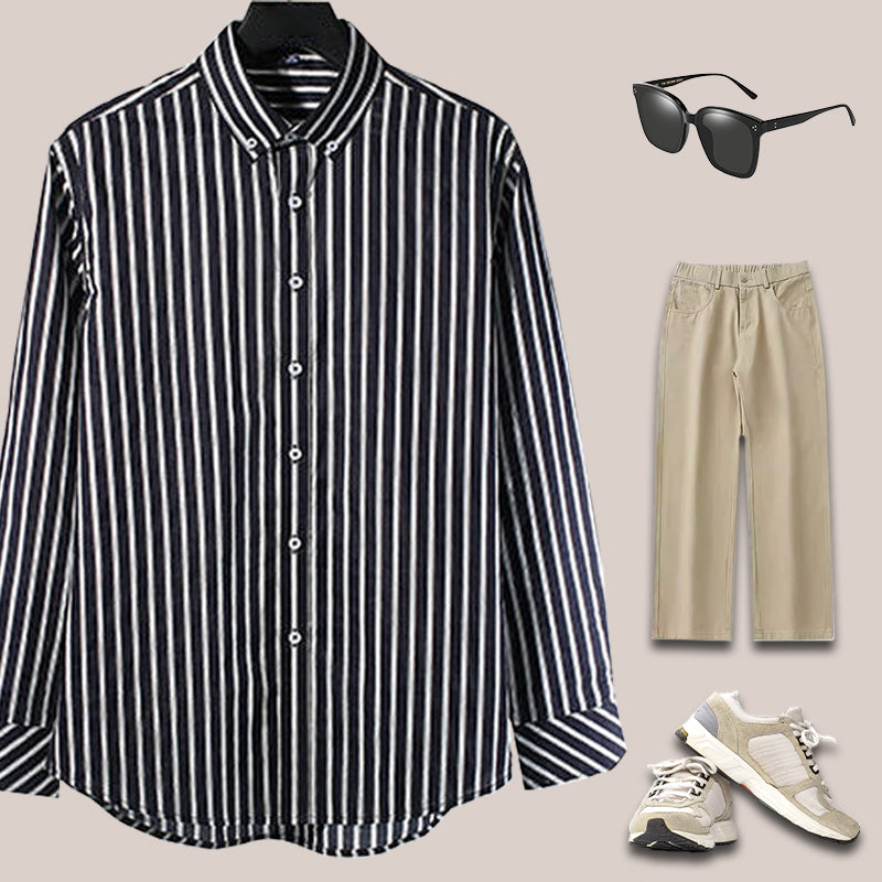 Chemise à Rayures Verticales à Manches Longues pour Hommes