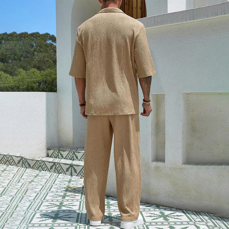 Ensemble 2 Pièces pour Hommes - Haut à Manches Courtes et Col en V et Pantalon