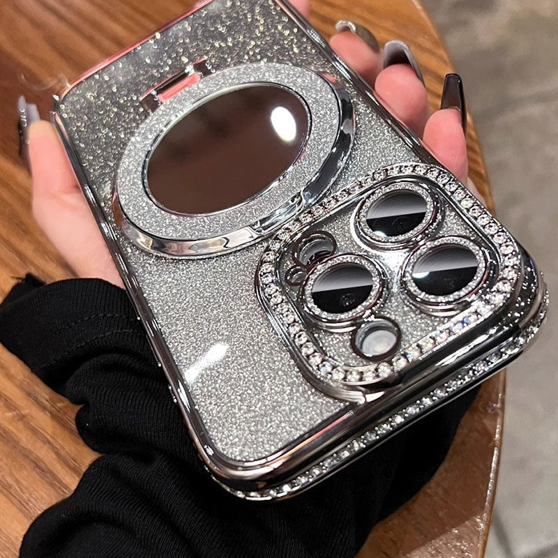 📱Funda brillante para iPhone con soporte de espejo magnético