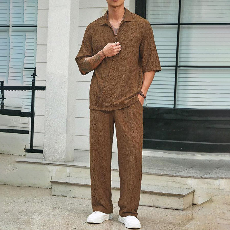 Ensemble 2 Pièces pour Hommes - Haut à Manches Courtes et Col en V et Pantalon